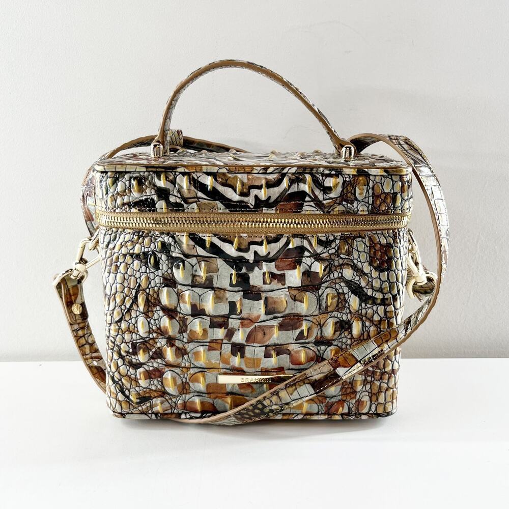Brahmin Chantal-Dash Melbourne Embossed Leather Crossbody Purse Tan Brown Beige
